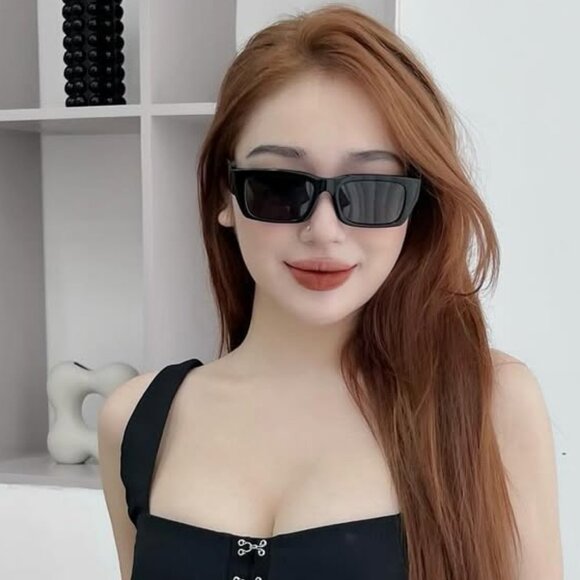 Palm Angels PERI002 PALM 1045 Sunglasses Black Rectangle Frame, Blue Lenses - Picture 4 of 10